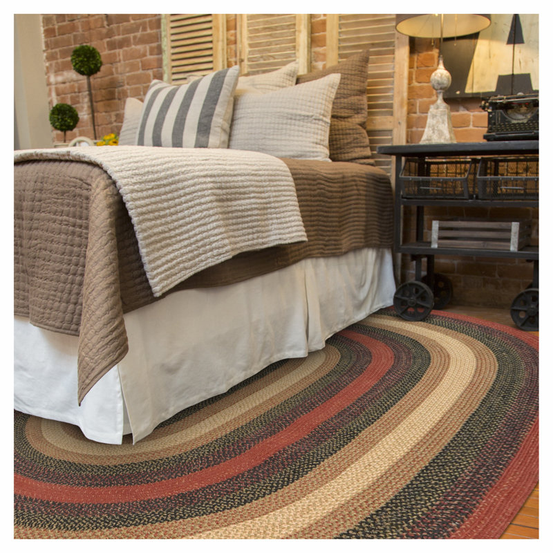 Dameko Braided Non Shedding Premium Jute Blue/Red Rug, Oval 8' x 10'