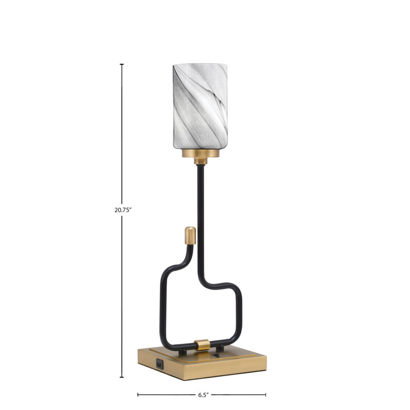 Lampe d'appoint Amarmula, avec ports USB, fini noir mat et laiton vieilli, verre tourbillon onyx de 4 po, Doré