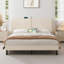 Lit tapissier avec station de charge, lit plateforme double à lattes en bois, tête de lit port USB moderne, sans sommier, beige-2142175915-2085627527