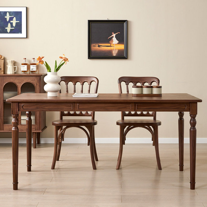 Bureau rétro en bois de noyer à 2 tiroirs de style américain, H 29,52 po x l 62,99 po x P 31,49 po