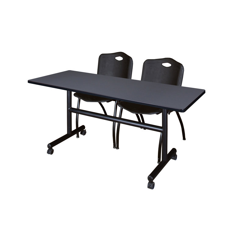 Table de nidification Nickls, 2 chaises empilables, H 29 po x l 60 po x P 24 po, Gris / Noir