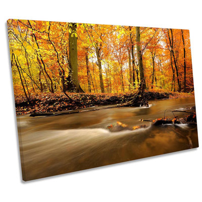 Orange Forest River Sunset 1 Piece Wrapped Canvas Wall Art