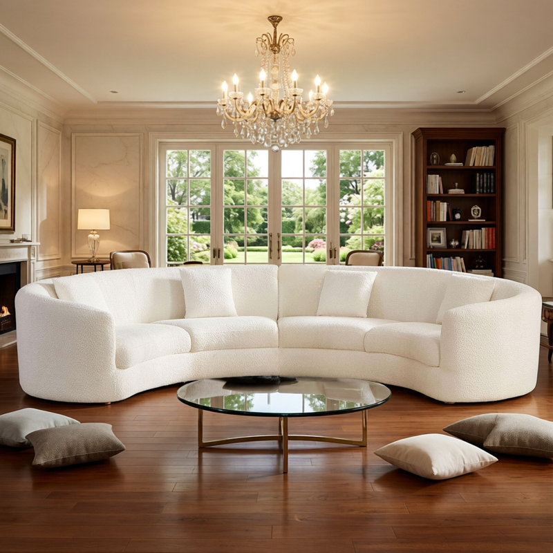 Canapé modulaire courbé de 140 po en forme de demi-cercle incurvé, causeuse surdimensionnée beige, causeuse surdimensionnée et canapé modulaire 2 pièces