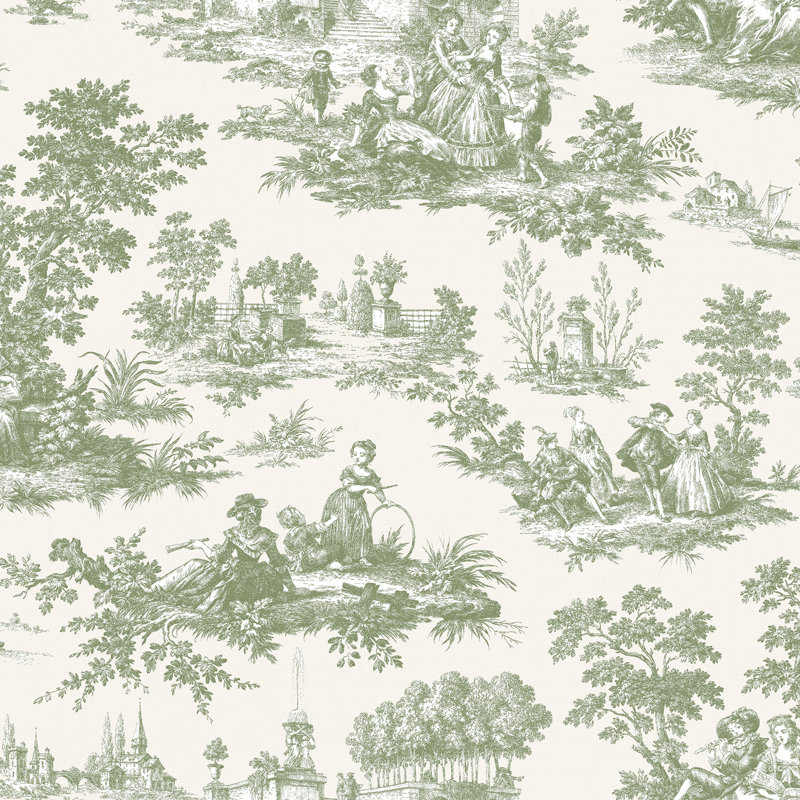 Aldegonde 10m x 53cm Textured Matte Wallpaper Roll, Green/Cream