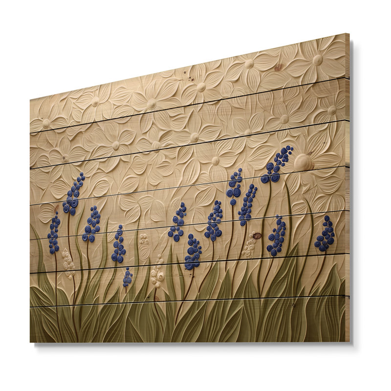 Bluebell Forest II - Lily Wood Wall Decor On Natural Pine Wood, 24" H x 32" W x 0.78" D