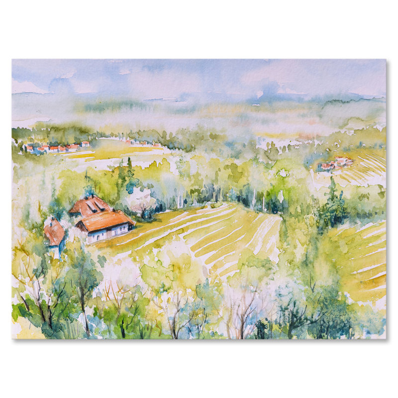 Blossoming Green Fields in Countryside - Peinture sur toile, H 30 po x l 40 po x p 1 po, Toile tendue