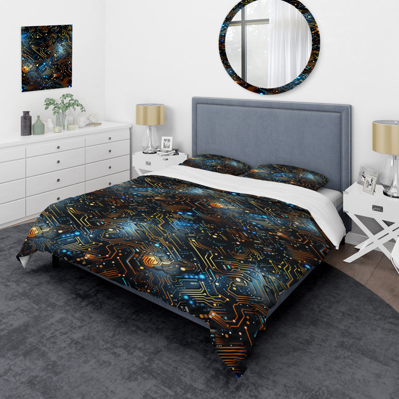 Ensemble de housse de couette géométrique Futuriste, Housse de couette pour très grand lit et 2 très