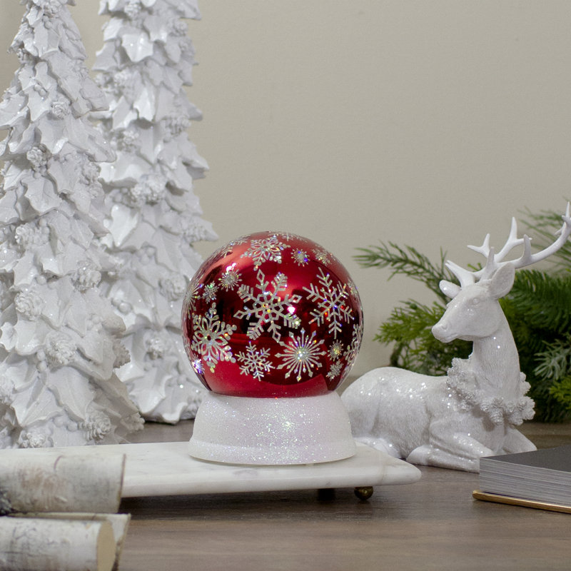 6.5" LED Lighted Shiny Red Snowflake Water Globe Tabletop Decoration