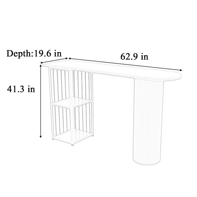 Table de bar Light Luxury, Blanc, H 41,3 po x L 62,9 po x l 19,6 po