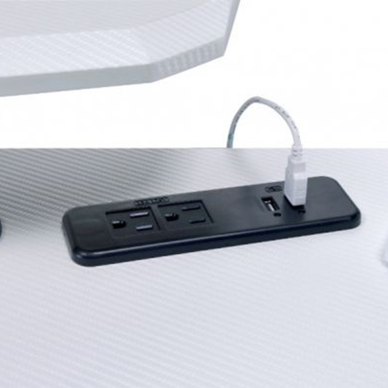 Jayanti Metal Base Computer Desk with Power Outlet, White/Black
