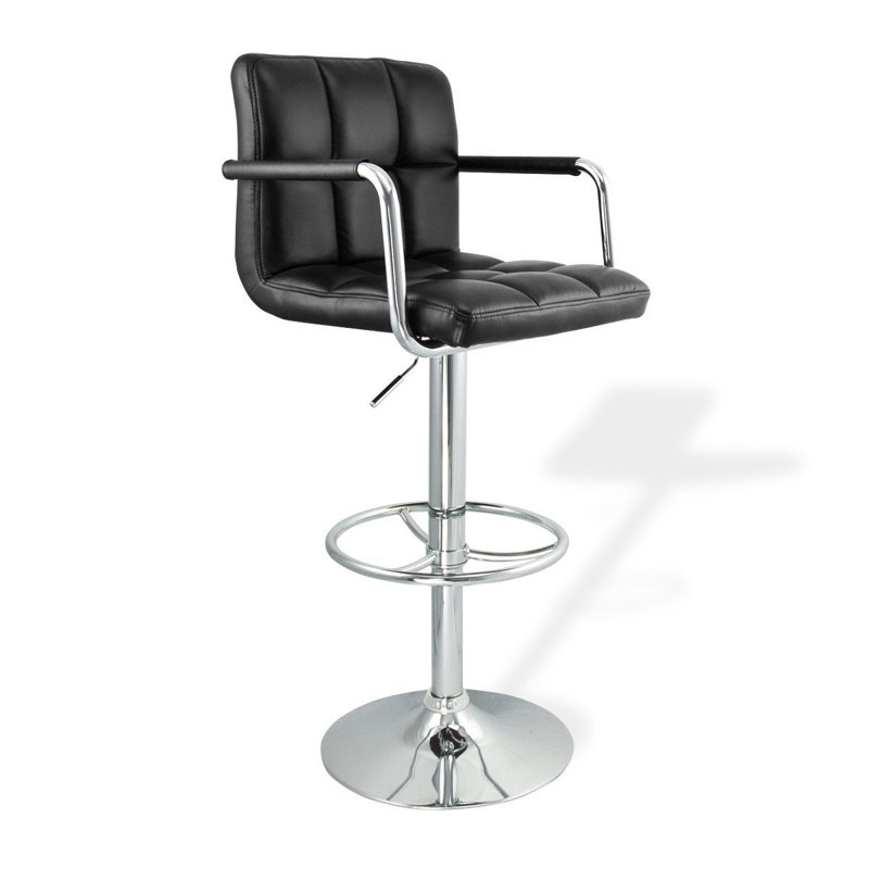 Beckwith Swivel Upholstered Adjustable Height Counter Stool with Metal Frame, Black