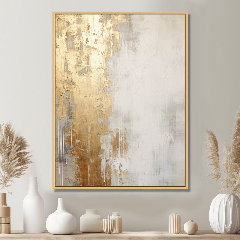 «Minimal Gold and Beige Abstract River III - Northern Lights», reproduction d'art murale, H 32 po x l 24 po, Érable