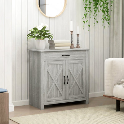 Sideboard Buffet Cabinet, Kitchen Cabinet, Barn Door Coffee Bar Cabinet With Drawer And Adjustable Shelf