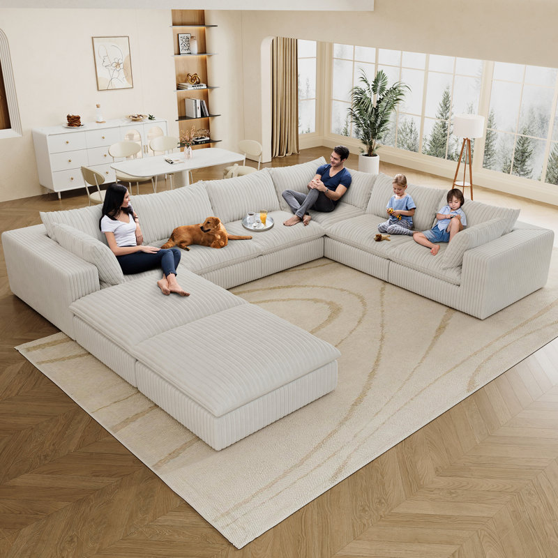 Nuage en velours côtelé de 157,6 po avec 8 sièges, coussin amovible, conception à deux couches, sans assemblage, bricolage pour diverses pièces, douceur rembourrée de plumes, soutien doux et éponge, restauration rapide