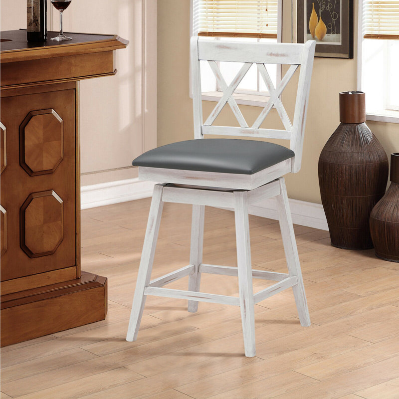 Tabouret de bar et de comptoir Embrey, Hauteur de comptoir (hauteur du siège de 25 po), 4, Blanc / noir