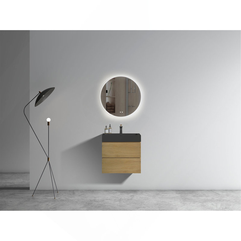 Meuble-lavabo contemporain avec rangement amélioré et design élégant, Chêne clair, 24", Noir