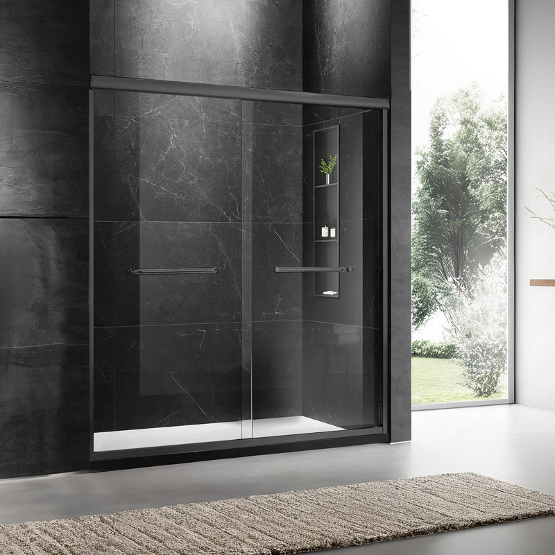Frameless Shower Door, Tempered Glass Shower Door For Bathroom, Matt Black