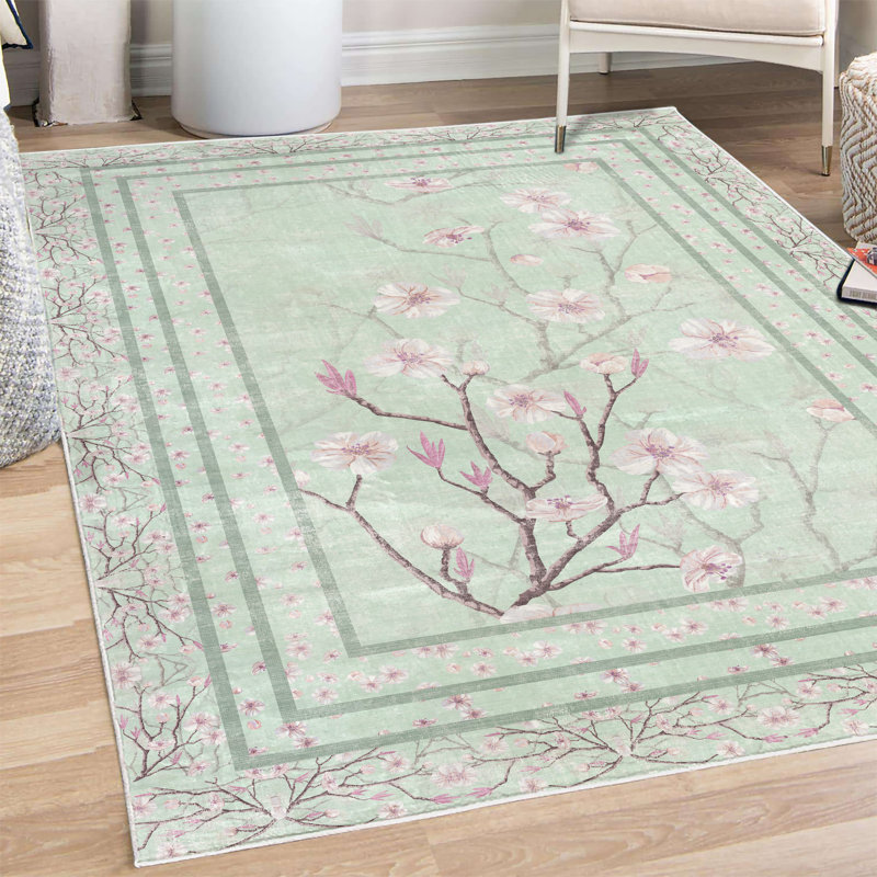 Jeison Apple Blossom High Density Long Fiber Poly Threads Decorative Area Rug Carpet, Rectangle 4' x 5'7"