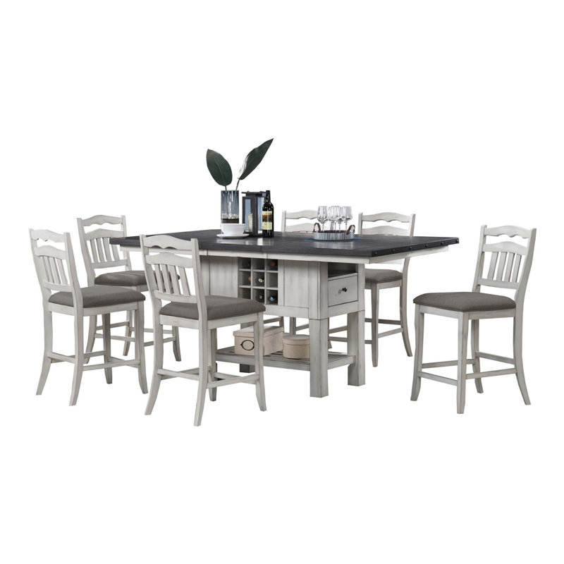 7pc Counter Height Dining Set Table w Storage Base Ladder Back 6x Chairs Classic Look Dining Room