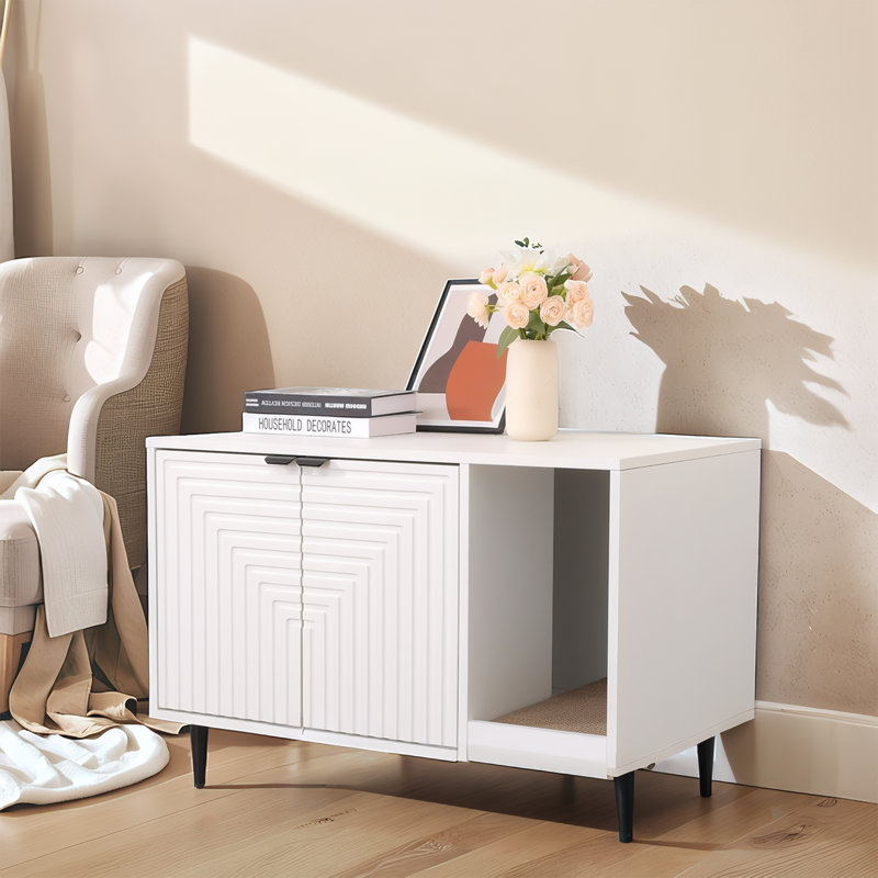 Enceinte de litière moderne pour chat, meuble de litière caché avec bloc-notes pour chat