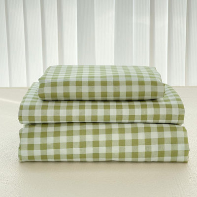 Gingham Sheet Set, Pre-Washed Microfiber Ultra-Soft Plaid Grid Sheets