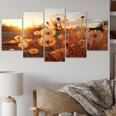 «Sunset Dandelion Field II», ensemble d'art mural floral en métal
