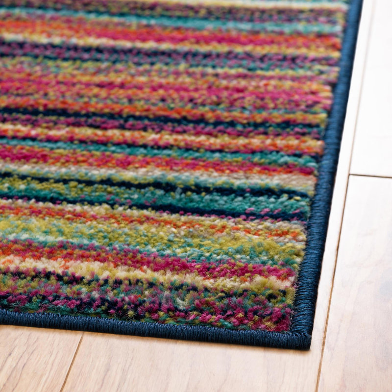 Tapis rayé rose / orange / bleu Muehlebach, Carré 7 pi 10 po