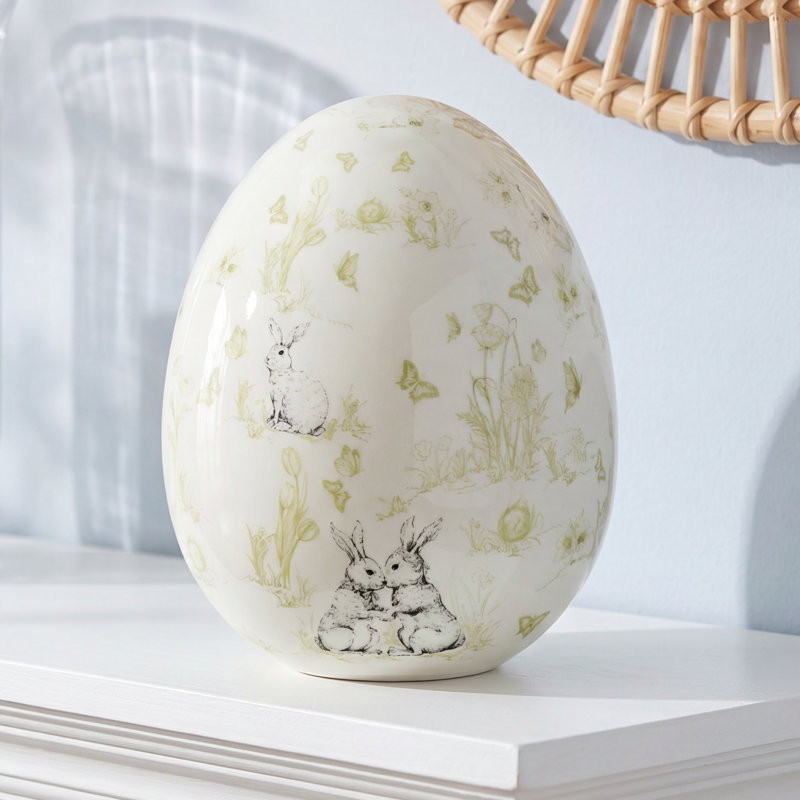 7" Dolomite Bunny Toile Egg, 7" Dolomite Bunny Toile Egg