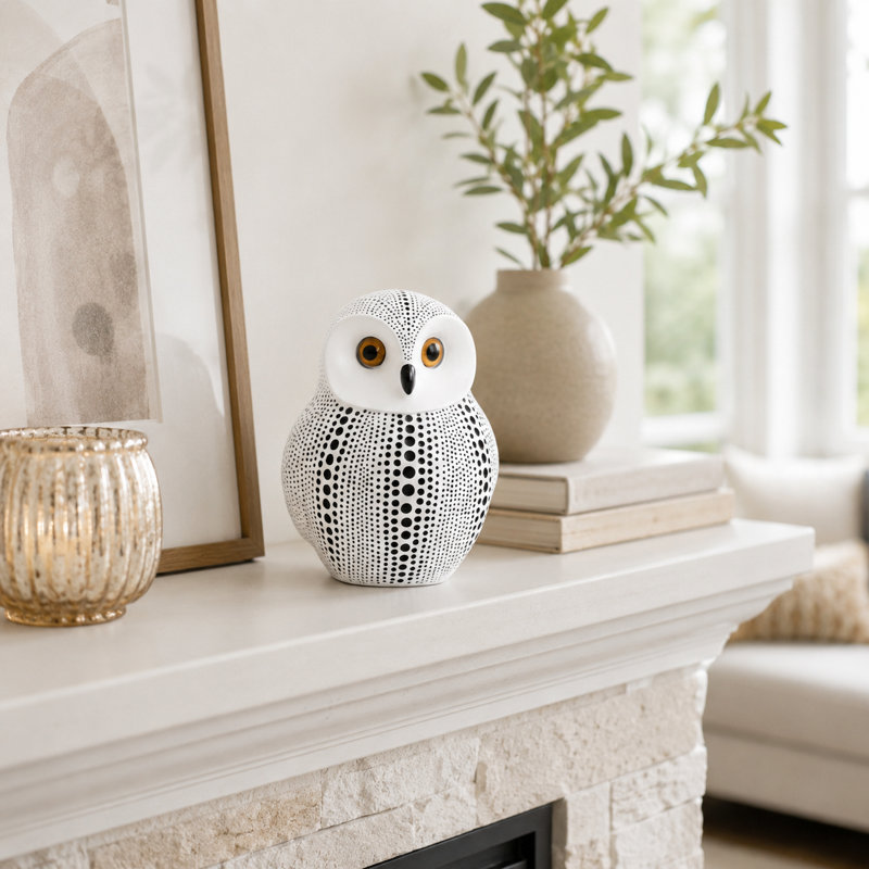  Helmville Dotted White Owl Sculpture For Home Decor, White
