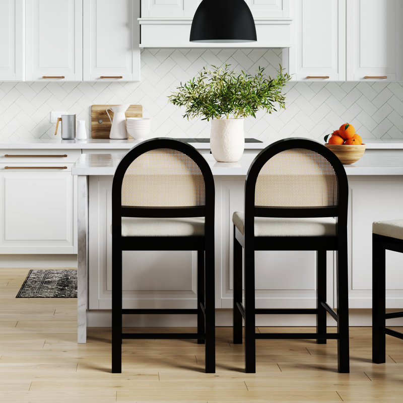  Boucle Counter Stool, Cream Polyester/ Black Oak Frame, Counter Stool (24" Seat Height)