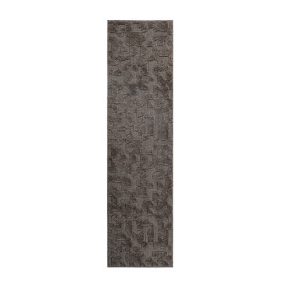 High-Low Brown Indoor Runner Rug, 2'2''x8', Modern, Contemporary, Geometric, Bohemian, Bedroom, Kitchen, Living Room, Hallway, Non Shedding Carpet