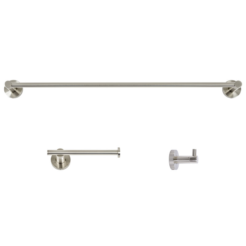 Venezia 3 Piece Wall Mounted Bathroom Hardware Set with 24" Towel Bar, Brushed Nickel