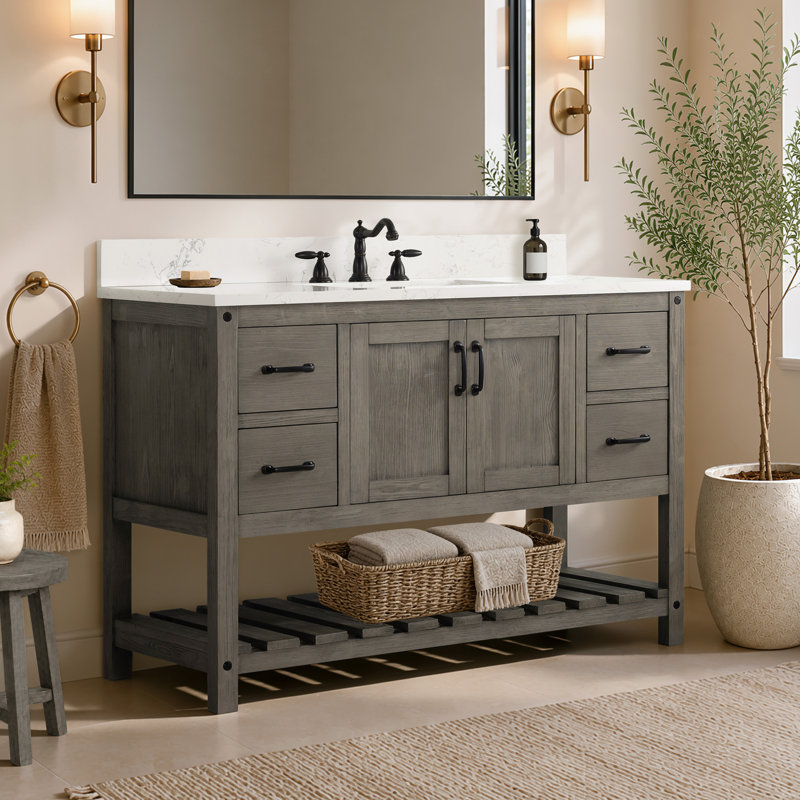 Ensemble de meuble-lavabo simple 48 po Radstock, Blanc de Carrare, Gris antique