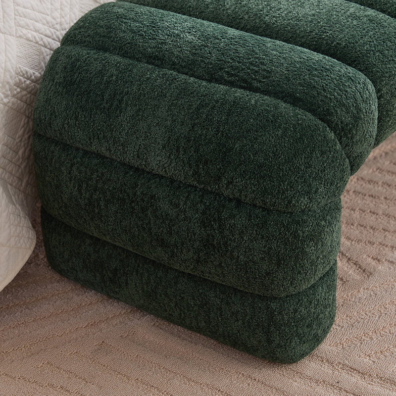 69.7"Wide Modern Upholstered Armless Bed Bench, Channel Tufted Couch Daybed Chaise, Chenille Ottoman Foot Stool For Living Room And Bedroom, Entryway, Green