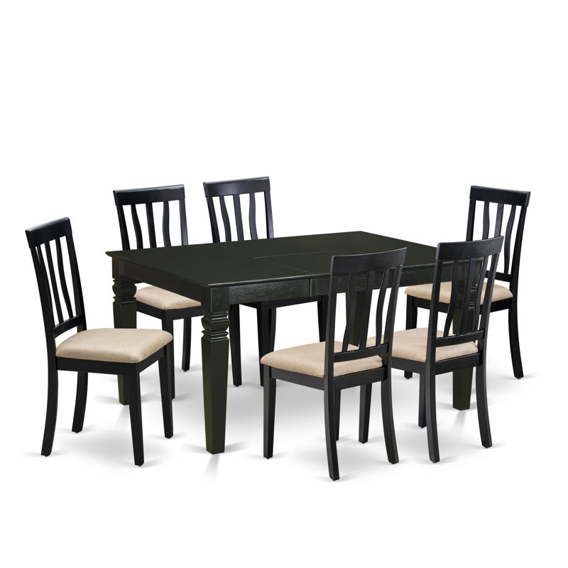 7 Piece Dining Set Consist of a Rectangle Dining Room Table with Butterfly Leaf and 6 Faux Leather Kitchen Chairs, Black