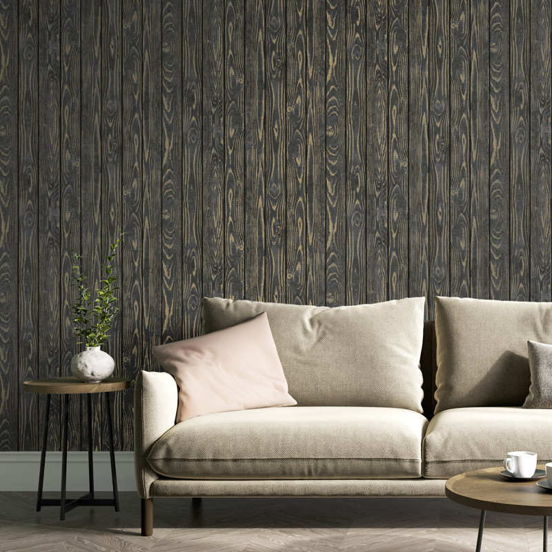 Metallic Wood  Luxury Wallpaper, Black