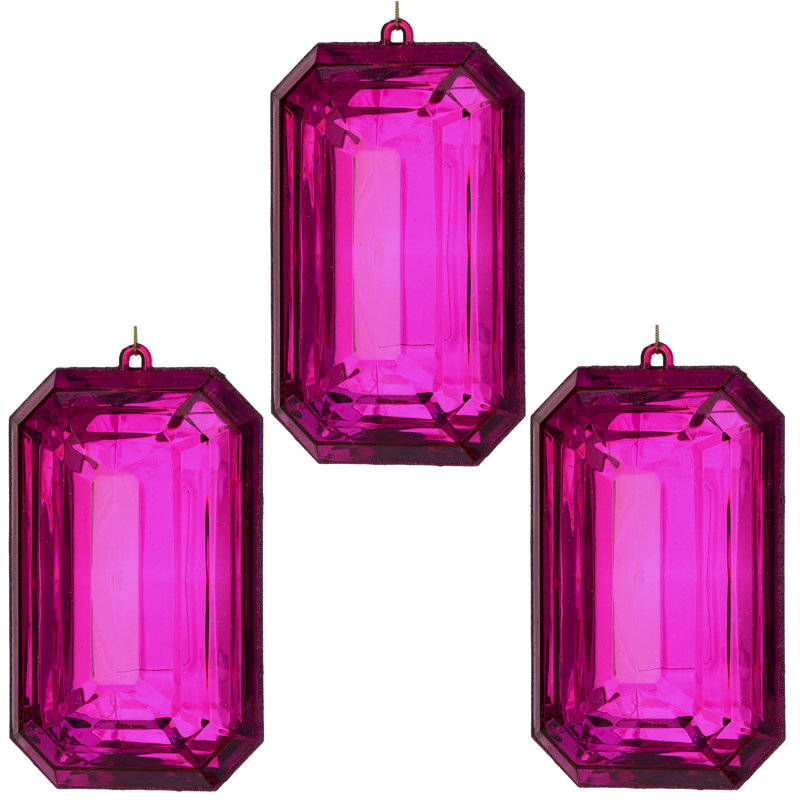 Ornement 9 po en acrylique taille émeraude , Fuschia