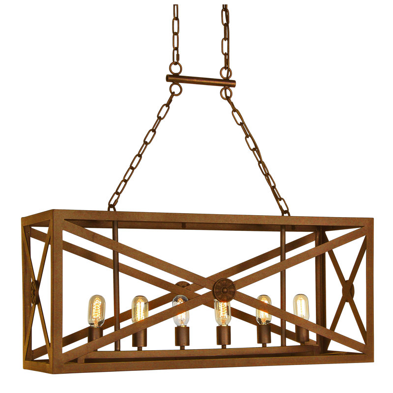 Luminaire suspendu rectangulaire à 6 lumières pour îlot de cuisine Medallion, Laiton bronzé
