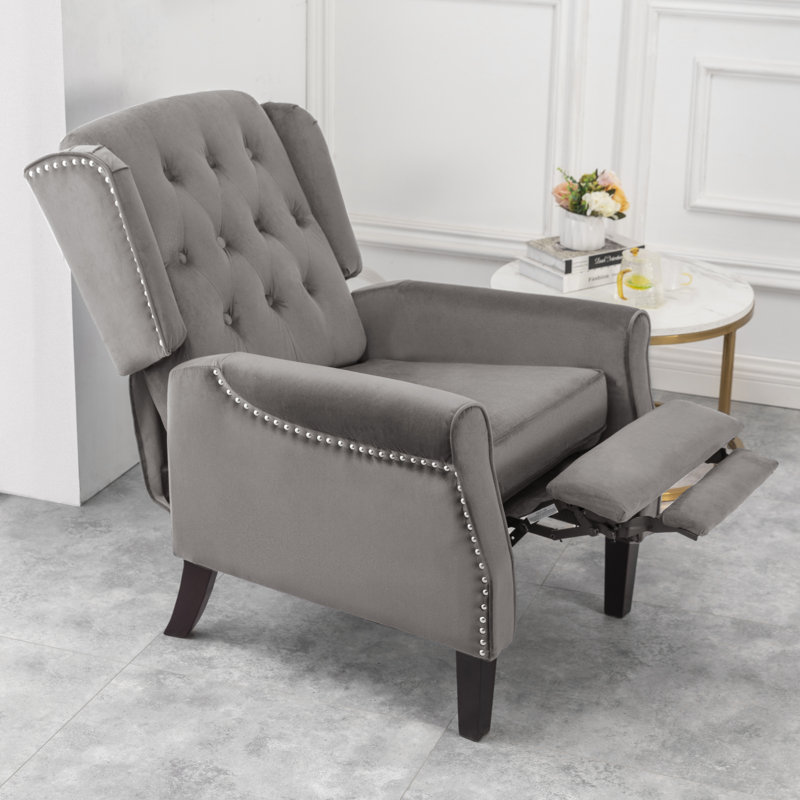Coss 70cm Wide Velvet Wing Chair Recliner, Grey