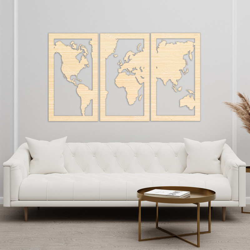 Décoration murale en trois parties du globe - ACM, H 18,7 po x l 32 po x P 0,25 po, Blanc