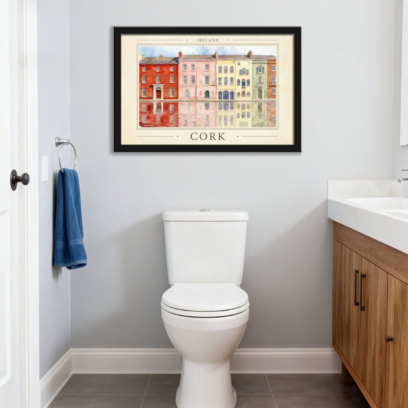 Scène d'eau avec des bâtiments irlandais colorés, H 24 po x l 36 po, Toile tendue, Ne s’applique pas