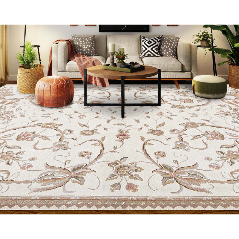 Hand-Knotted High-Quality Ivory Area Rug
