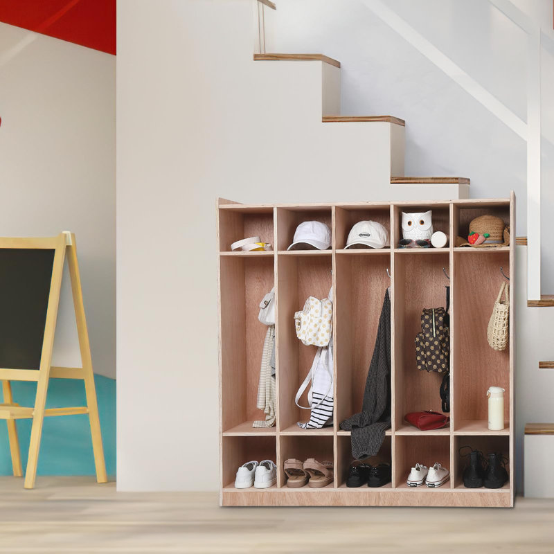 5-Section Classroom Coat Locker, 10 Cubbies, Daycare Cubby With 4 Casters