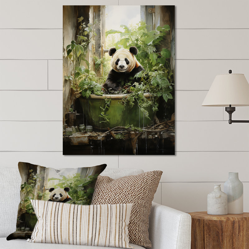 «Green Tranquil Panda Bath III», art mural en métal pour salle de bain, H 40 po x l 30 po x P 1,5 po