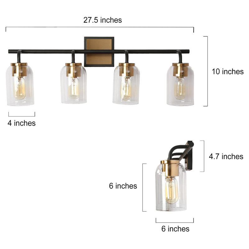Nayomee 4 - Light Dimmable Modern Black/Brass Vanity Light