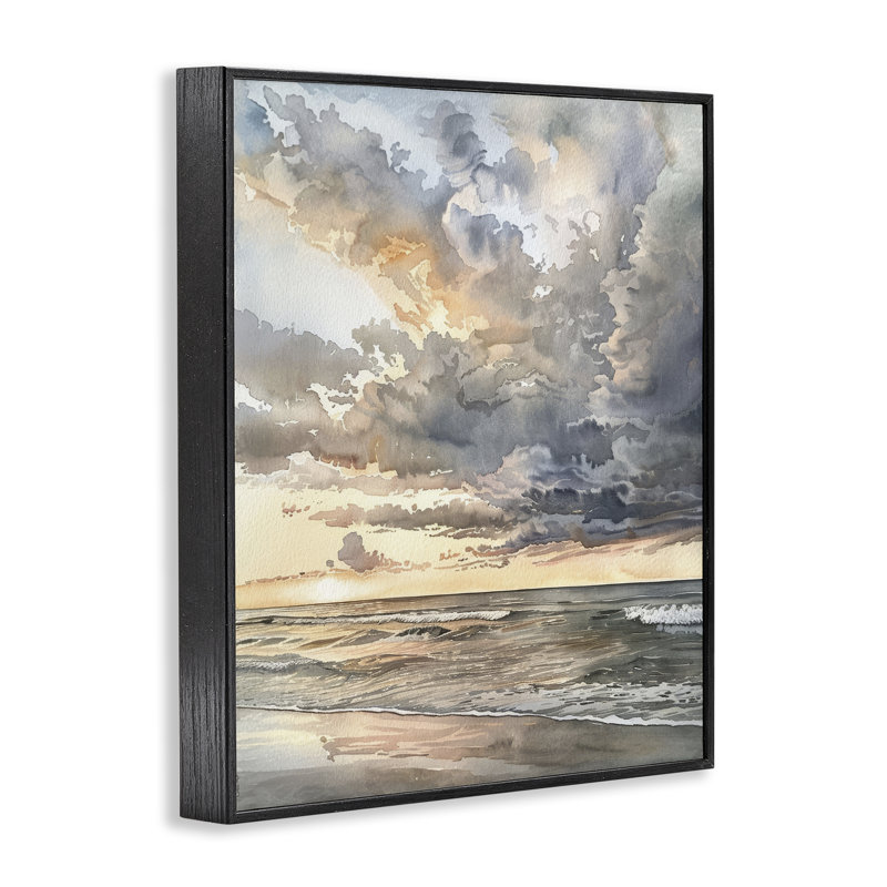  «Moody Sea Cloudy View», estampe numérique par Petal Prints Design, H 14 po x l 11 po, Giclée encadrée noir minuit