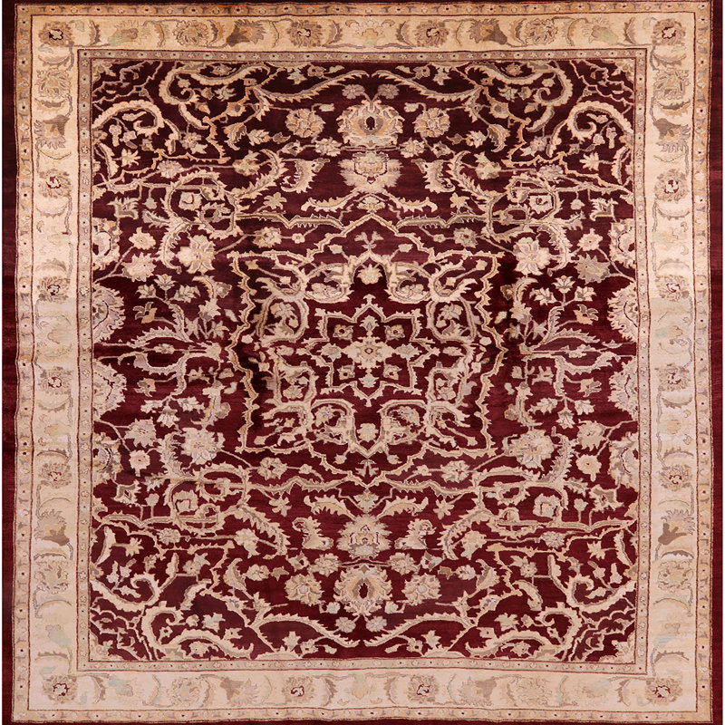 Tapis beige / rouge Ottar, Carré 7 pi