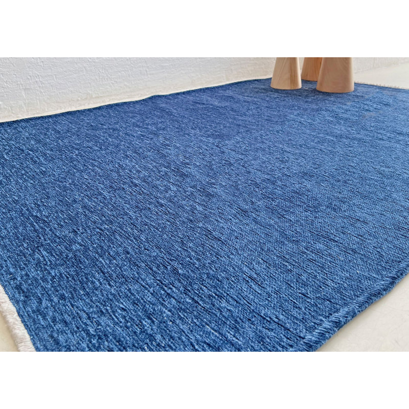 Alfa Rich Asherman Solid Dark Blue Washable Cotton Area Rugs for Living Room Bedroom Kitchen Dining, Rectangle 6'5" x 9'5"