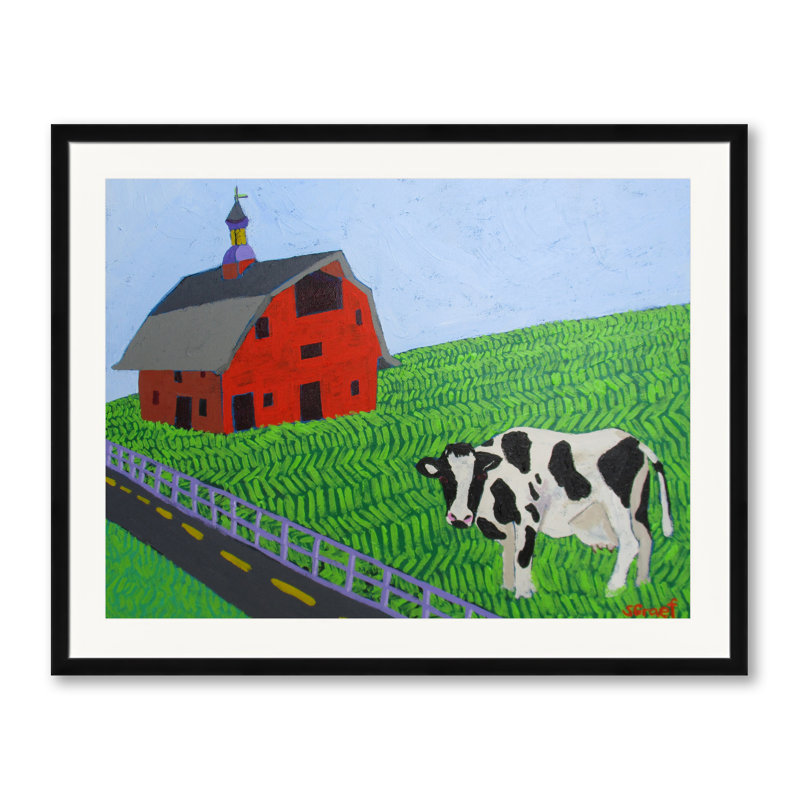 Elsie And The Barn Print by Sue Graef, Black Framed Paper, 25.25" H x 31.25" W