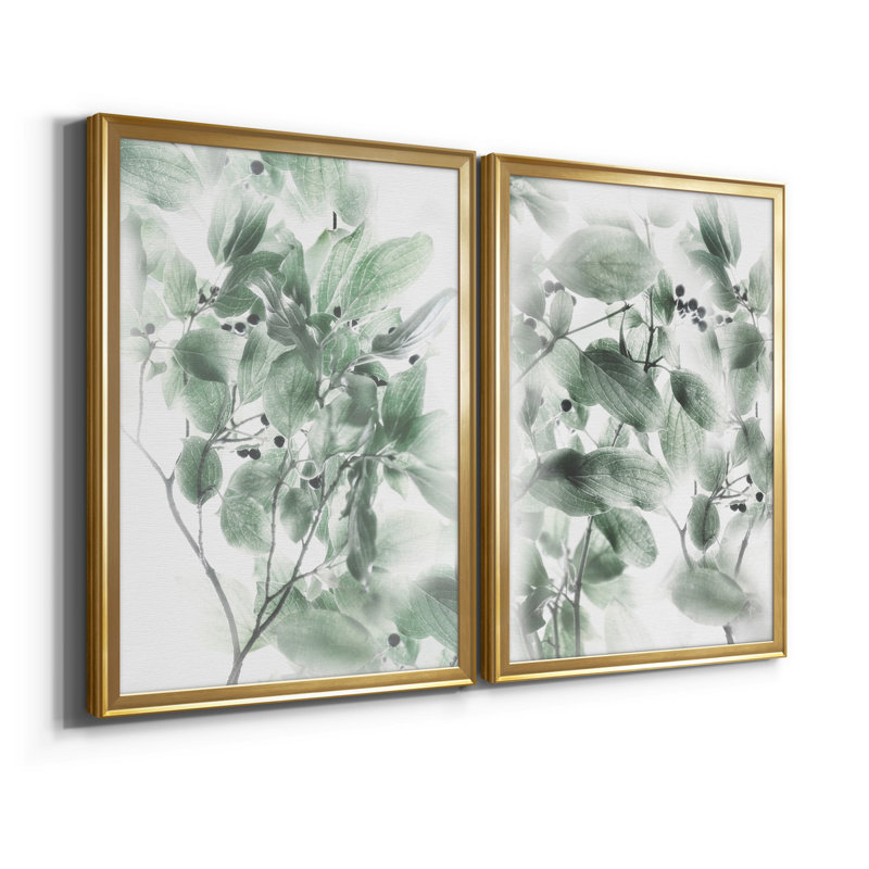 Irene Weisz - ensemble de 2 reproductions sur papier, H 22,5 po x l 61 po x P 1,5 po, Toile encadrée dorée, Pas de tapis